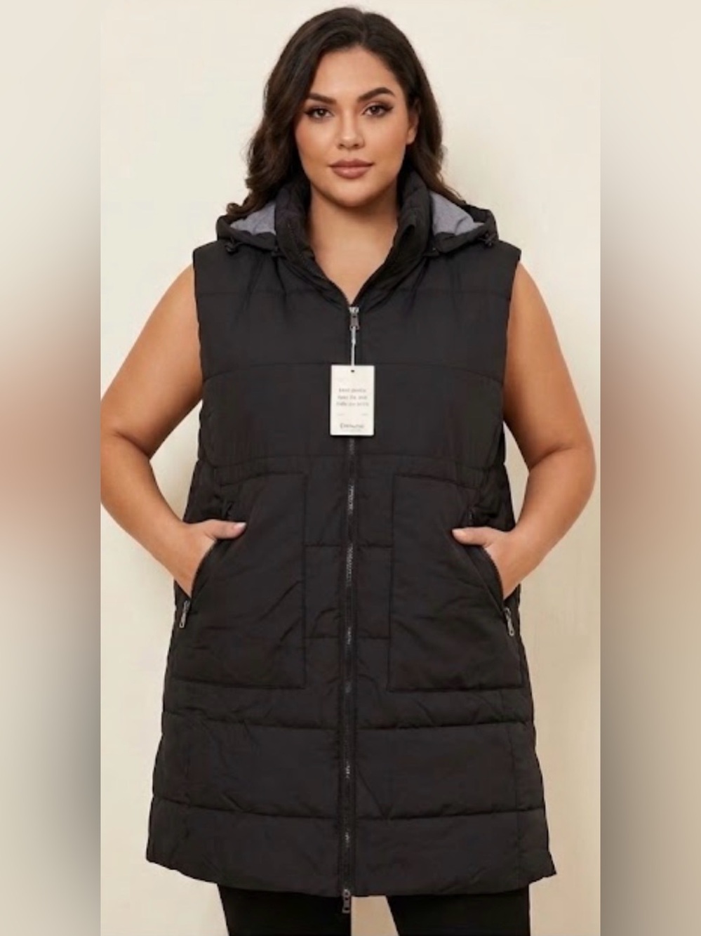 NWT Chrisuno Black Puffer Vest Womens Long Hooded Sleeveless Jacket Outwear 3X